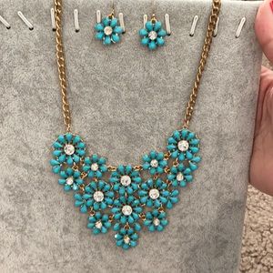 Blue flower necklace and earrings